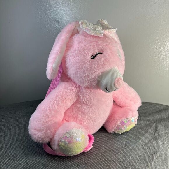 Bunny Rabbit Backpack Bag 13" Pink Plush Sequins Carried Away Easter Gift - Picture 3 of 11
